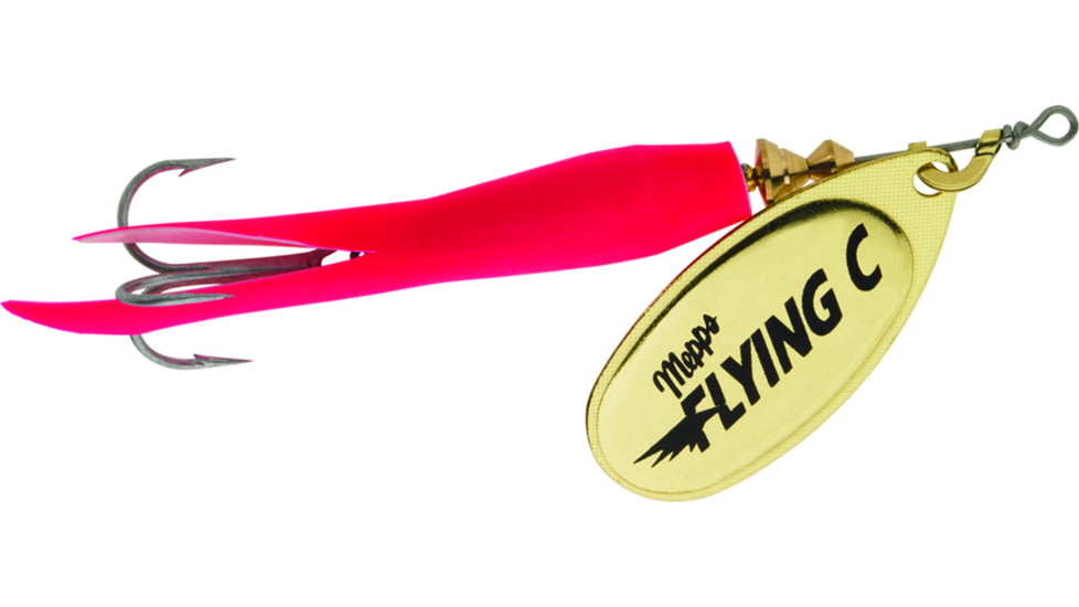 Mepps Flying C In-Line Spinner, 3 1/4in, 5/8 oz, Treble Hook, Gold Blade &amp; Hot Pink Sleeve, FC58 HP-G