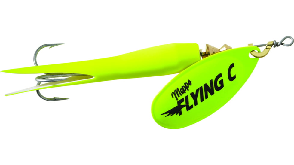 Mepps Flying C In-Line Spinner, 3 1/4in, 5/8 oz, Treble Hook, Hot Chartreuse Blade &amp; Sleeve, FC58 HC-HC
