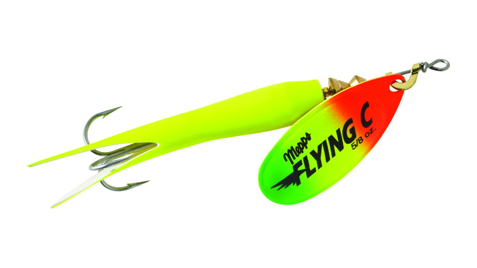 Mepps Flying C In-Line Spinner, 3 1/4in, 5/8 oz, Treble Hook, Hot Firetiger Blade &amp; Hot Chartreuse Sleeve, FC58 HC-HFT