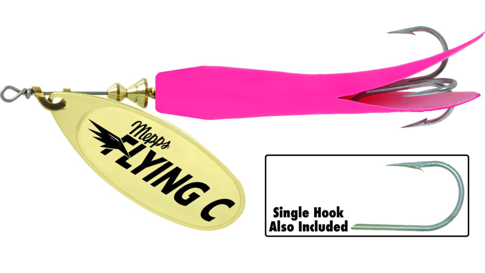 Mepps Flying C In-Line Spinner, 3 1/4in, 5/8 oz Treble/Single Hook, Gold Blade &amp; Hot Pink Sleeve, FC58TP HP-G