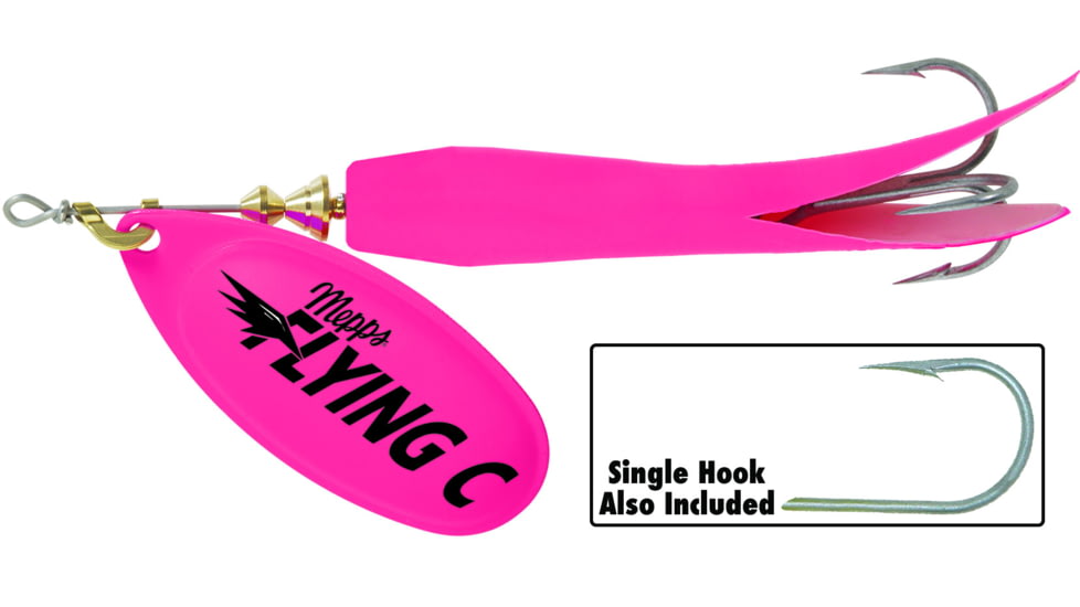 Mepps Flying C In-Line Spinner, 3 1/4in, 5/8 oz Treble/Single Hook, Hot Pink Blade &amp; Hot Pink Sleeve, FC58TP HP-HP