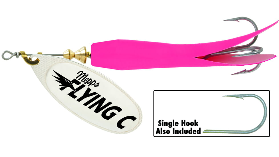 Mepps Flying C In-Line Spinner, 3 1/4in, 5/8 oz Treble/Single Hook, Silver Blade &amp; Hot Pink Sleeve, FC58TP HP-S