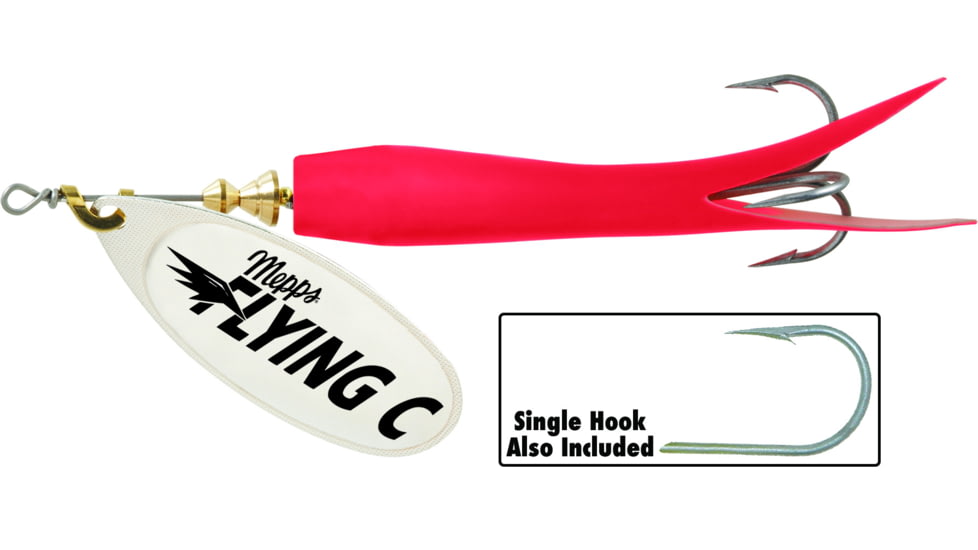 Mepps Flying C In-Line Spinner, 3 1/4in, 5/8 oz Treble/Single Hook, Silver Blade &amp; Red Sleeve, FC58TP RD-S