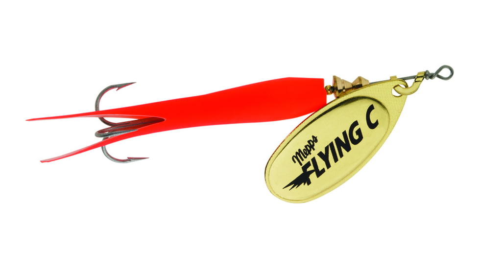 Mepps Flying C In-Line Spinner, 4 3/4in, 7/8 oz, Treble Hook, Gold Blade &amp; Hot Orange Sleeve, FC78 HO-G