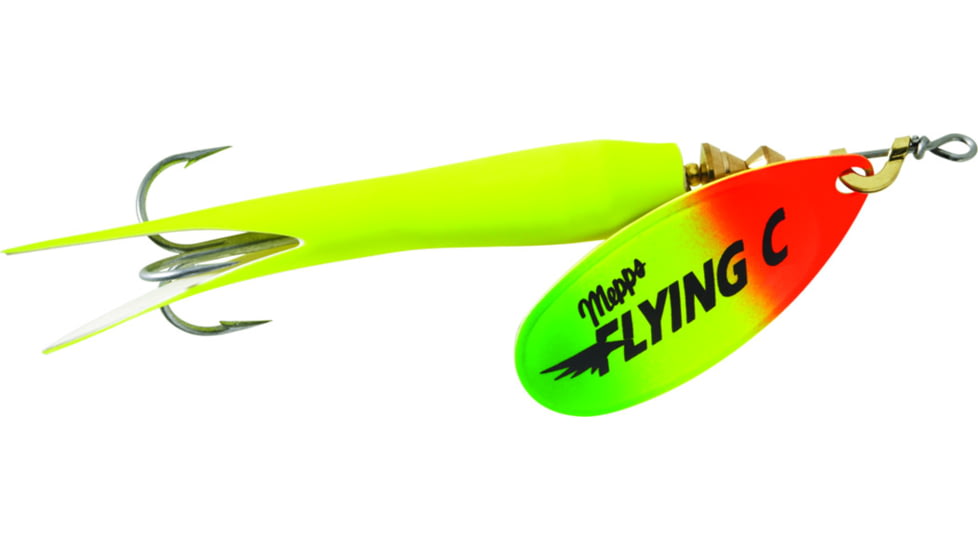 Mepps Flying C In-Line Spinner, 4 3/4in, 7/8 oz, Treble Hook, Hot Firetiger Blade &amp; Hot Chartreuse Sleeve, FC78 HC-HFT
