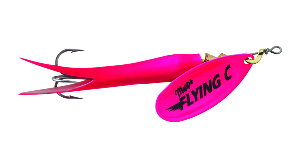 Mepps Flying C In-Line Spinner, 4 3/4in, 7/8 oz, Treble Hook, Hot Pink Blade &amp; Sleeve, FC78 HP-HP