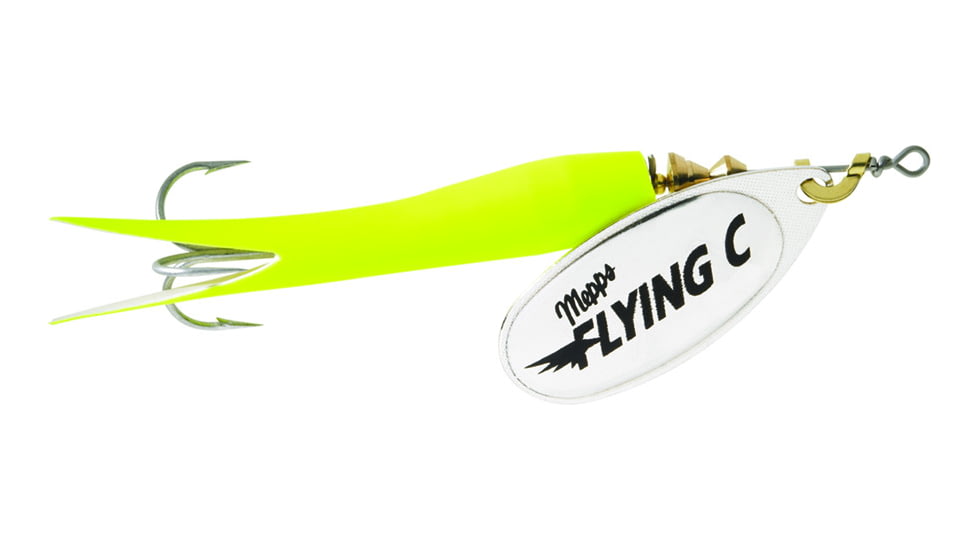 Mepps Flying C In-Line Spinner, 4 3/4in, 7/8 oz, Treble Hook, Silver Blade &amp; Hot Chartreuse Sleeve, FC78 HC-S