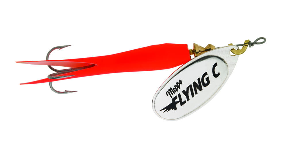 Mepps Flying C In-Line Spinner, 4 3/4in, 7/8 oz, Treble Hook, Silver Blade &amp; Hot Orange Sleeve, FC78 HO-S