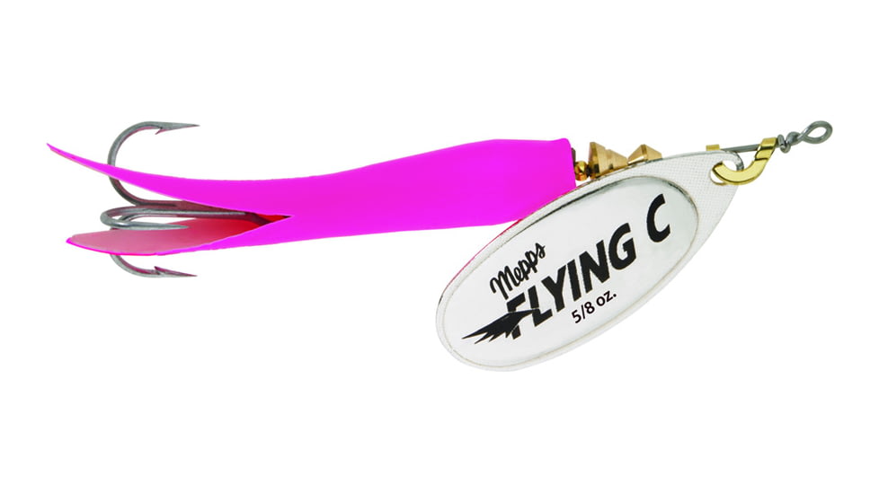 Mepps Flying C In-Line Spinner, 4 3/4in, 7/8 oz, Treble Hook, Silver Blade &amp; Hot Pink Sleeve, FC78 HP-S