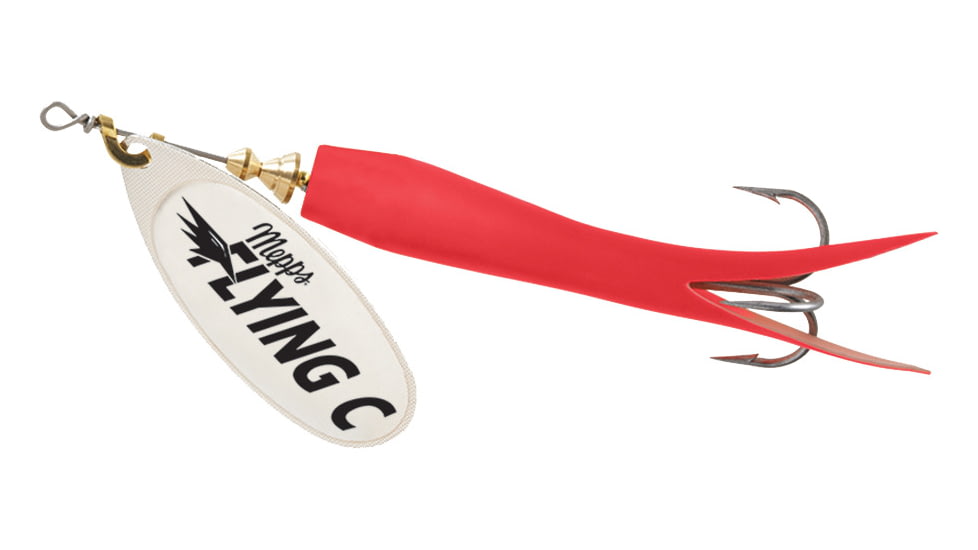 Mepps Flying C In-Line Spinner, 4 3/4in, 7/8 oz, Treble Hook, Silver Blade &amp; Red Sleeve, FC78-RD-S