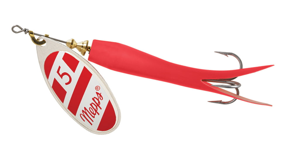 Mepps Flying C In-Line Spinner, 4 3/4in, 7/8 oz, Treble Hook, Silver/Red/White Blade/Red Sleeve, FC78-RD-S/RW