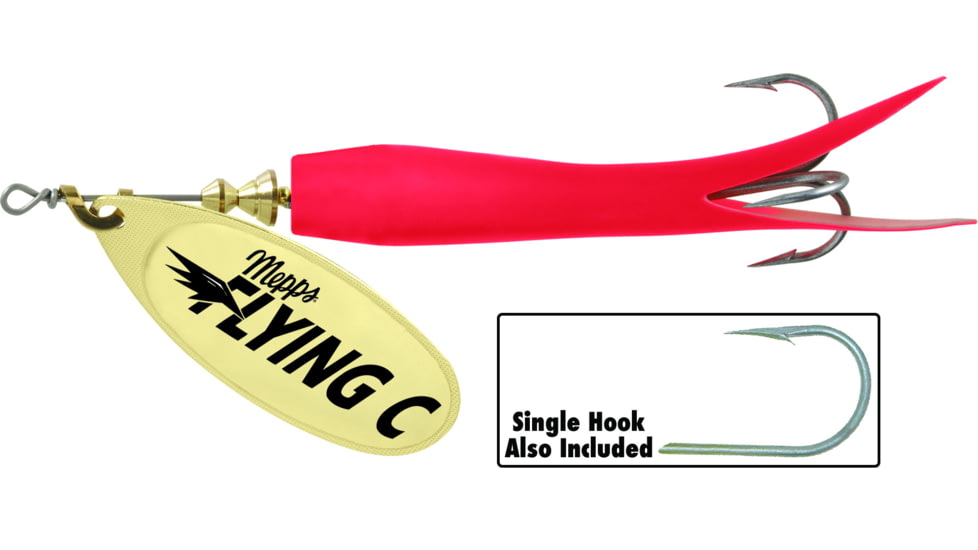 Mepps Flying C In-Line Spinner, 4 3/4in, 7/8 oz Treble/Single Hook, Gold Blade &amp; Red Sleeve, FC78TP RD-G