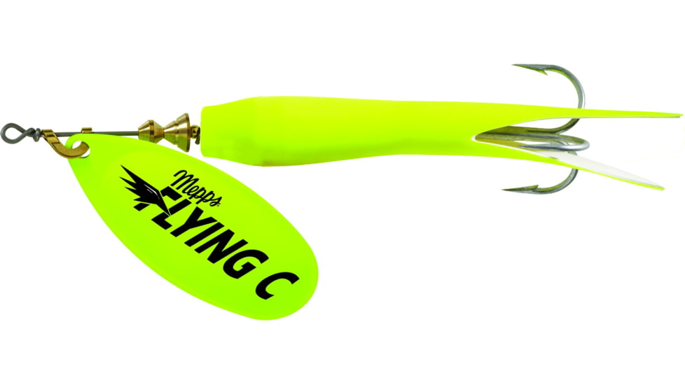 Mepps Flying C In-Line Spinner, 4 3/4in, 7/8 oz Treble/Single Hook, Hot Chartreuse Blade &amp; Hot Chartreuse Sleeve, FC78TP HC-HC