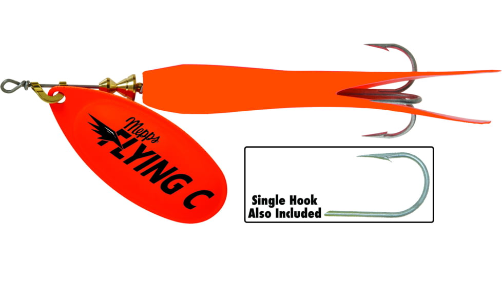 Mepps Flying C In-Line Spinner, 4 3/4in, 7/8 oz Treble/Single Hook, Hot Orange Blade &amp; Sleeve, FC78TP HO-HO