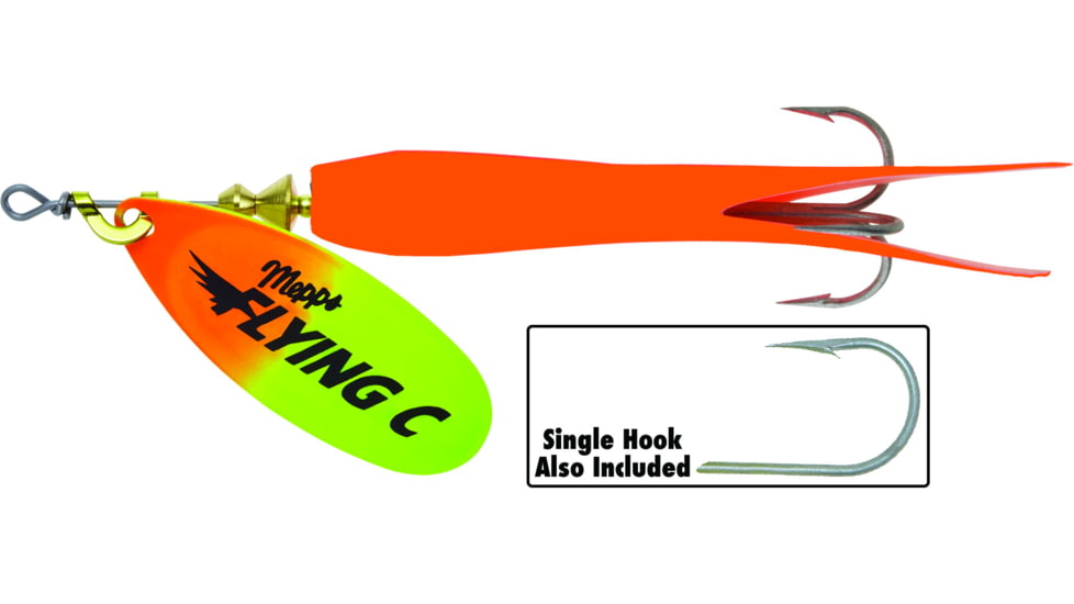 Mepps Flying C In-Line Spinner, 4 3/4in, 7/8 oz Treble/Single Hook, Hot Orange/Chartreuse Blade &amp; Hot Orange Sleeve, FC78TP HO-HOC
