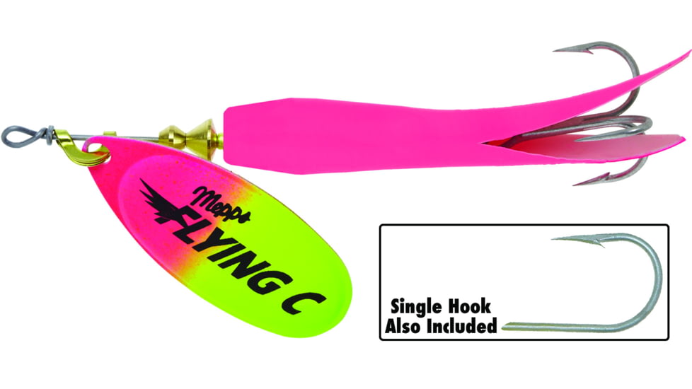 Mepps Flying C In-Line Spinner, 4 3/4in, 7/8 oz Treble/Single Hook, Hot Pink/Chartreuse Blade &amp; Hot Pink Sleeve, FC78TP HP-HPC