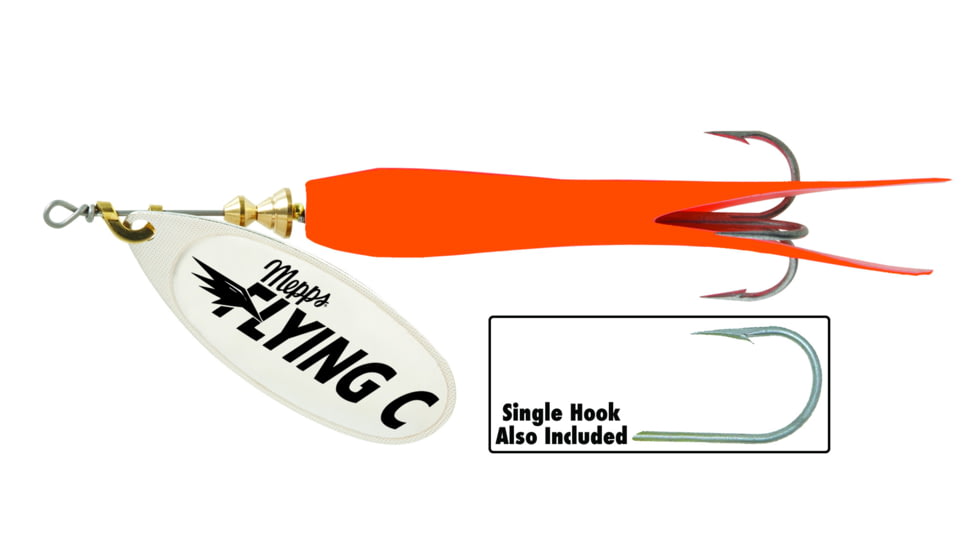 Mepps Flying C In-Line Spinner, 4 3/4in, 7/8 oz Treble/Single Hook, Silver Blade &amp; Hot Orange Sleeve, FC78TP HO-S
