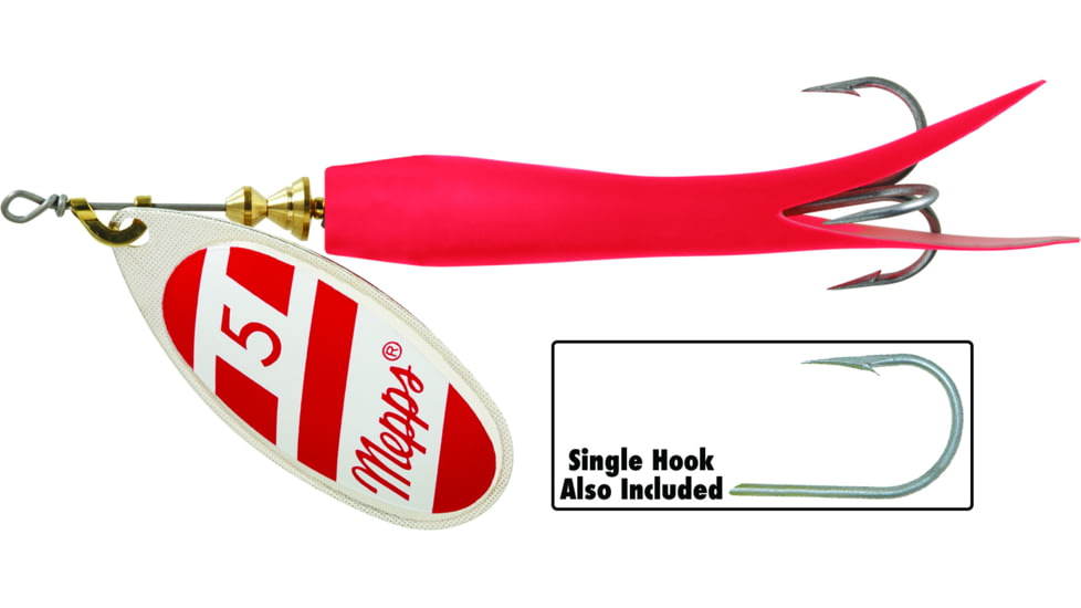 Mepps Flying C In-Line Spinner, 4 3/4in, 7/8 oz Treble/Single Hook, Silver/Red/White Blade &amp; Red Sleeve, FC78TP RD-S/RW