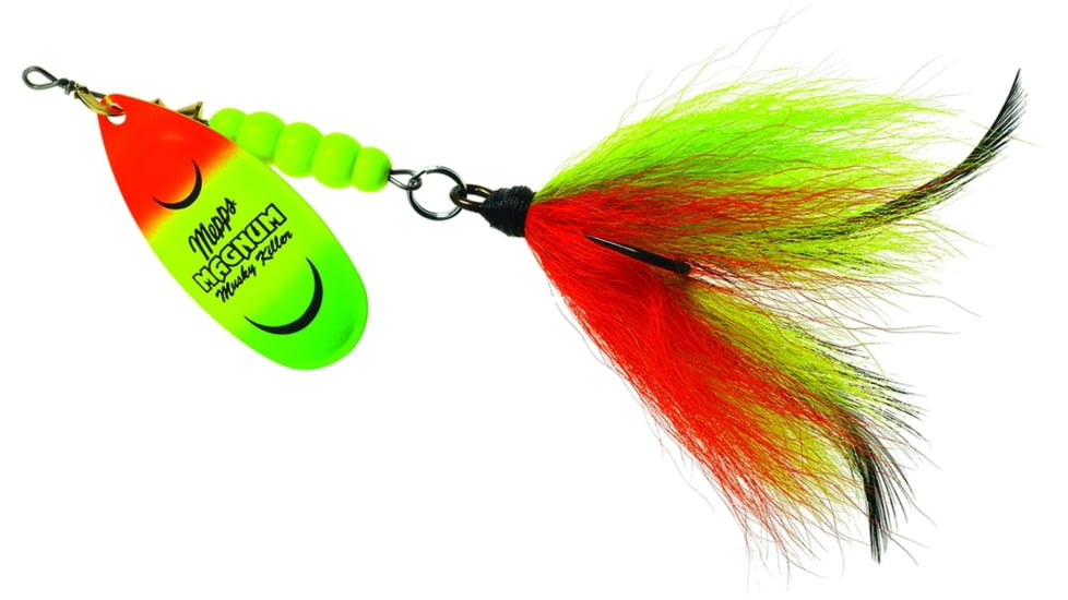 Mepps Magnum Musky Killer In-Line Spinner, Dressed Treble, Hot Firetiger Blade With Firetiger Tail, 6in, 1 1/4oz, MBM HFT-FT