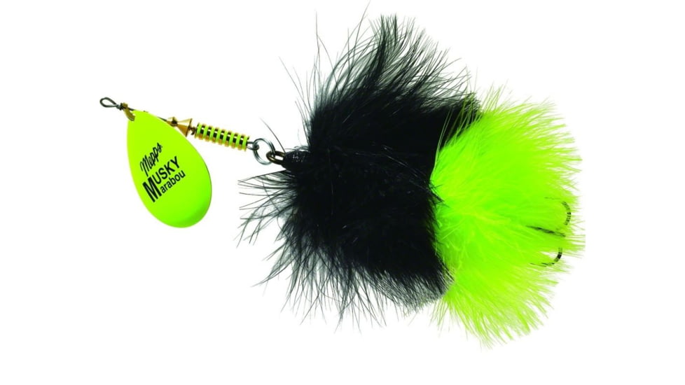 Mepps Musky Marabou In-Line Spinner, 5/0 Treble Hook, Hot Chartreuse Blade With Black &amp; Chartreuse Tail, 1 1/4oz, MM7T HC-BC
