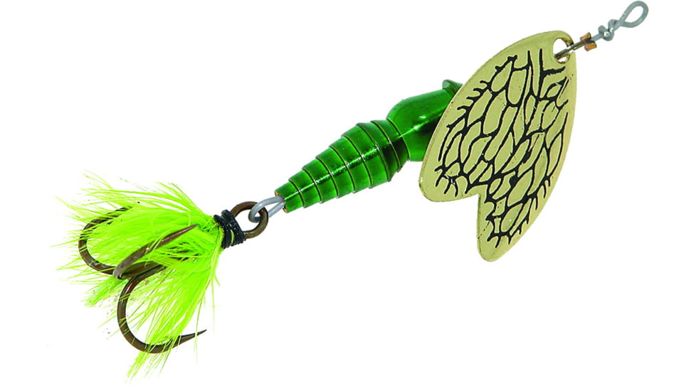 Mepps Thunder Bug In-Line Spinner, 1/8 oz, Dressed Treble, Grasshopper Body with Gold Blade, TB1T GHP-G