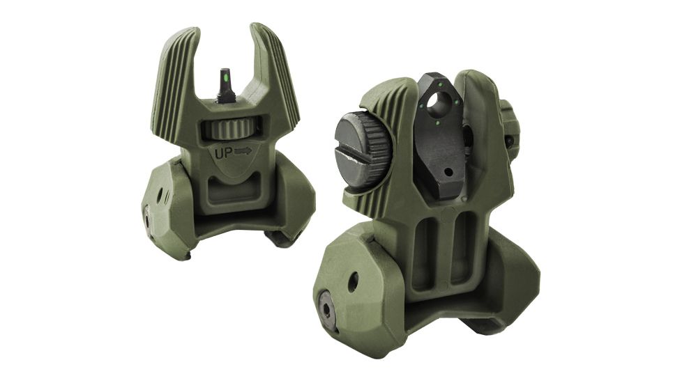 Meprolight Flip-Up Front and Rear Tritium Sight Set, 2 Rear Dots, OD Green, 403600