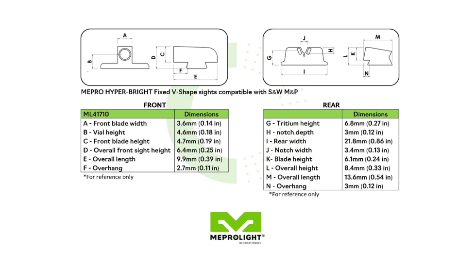 Meprolight Hyper-Bright V-Sight S&amp;W M&amp;P, Non-Or, Sd/Sdve - O Ring, Black Orange Ring, 417103131, 417103131