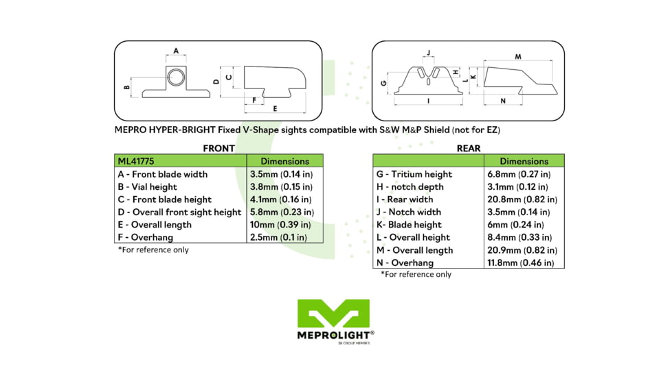 Meprolight Hyper-Bright V-Sight S&amp;W M&amp;P Shield, Non-Ez Models, - O Ring, Black Orange Ring, 417753131, 417753131