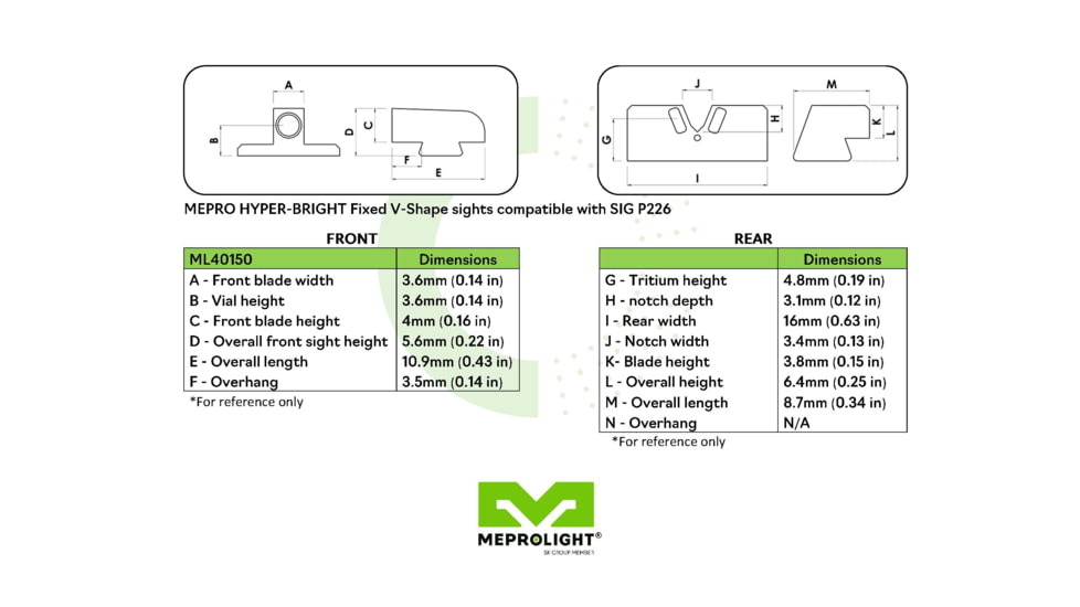 Meprolight Hyper-Bright V-Sight Sig 9Mm/.357Sig P-Series Dovetailed, #8/#8 - O Ring, Black Orange Ring, 401503131, 401503131