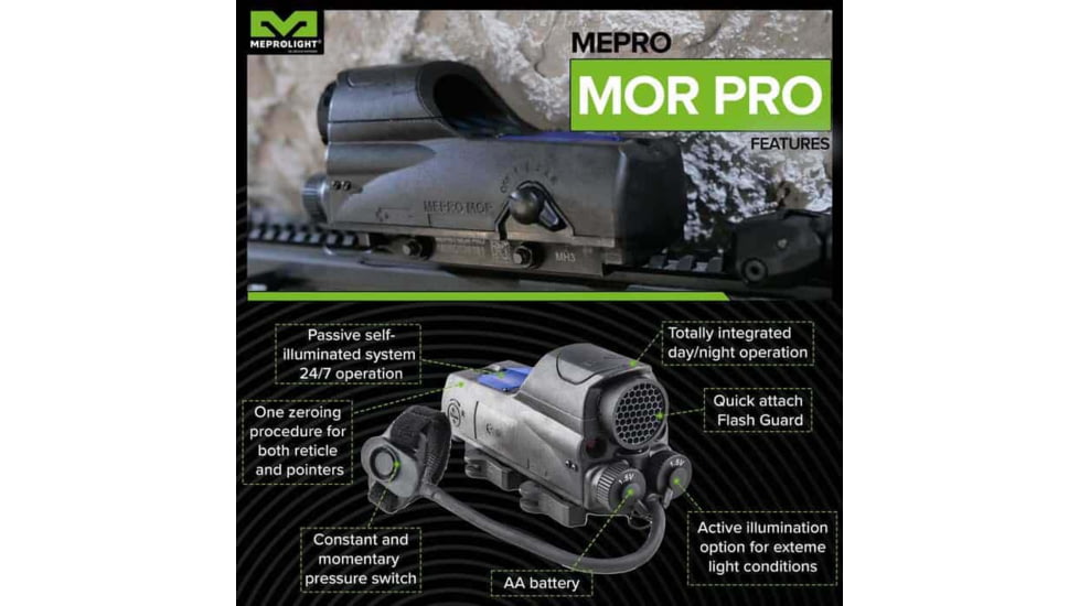Meprolight MEPRO Mor Pro M&amp;P Red Dot Sight, 2.2 MOA Bullseye Reticle, Green/IR Laser, Black, ML403808