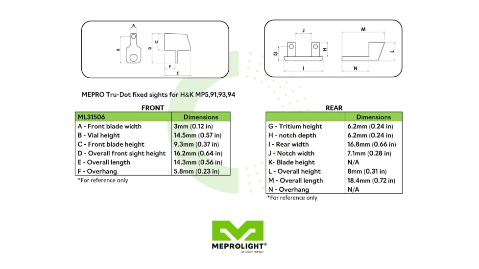 Meprolight Night Sights for HK 91,93,94 &amp; MP5 Rifles, 1315063101