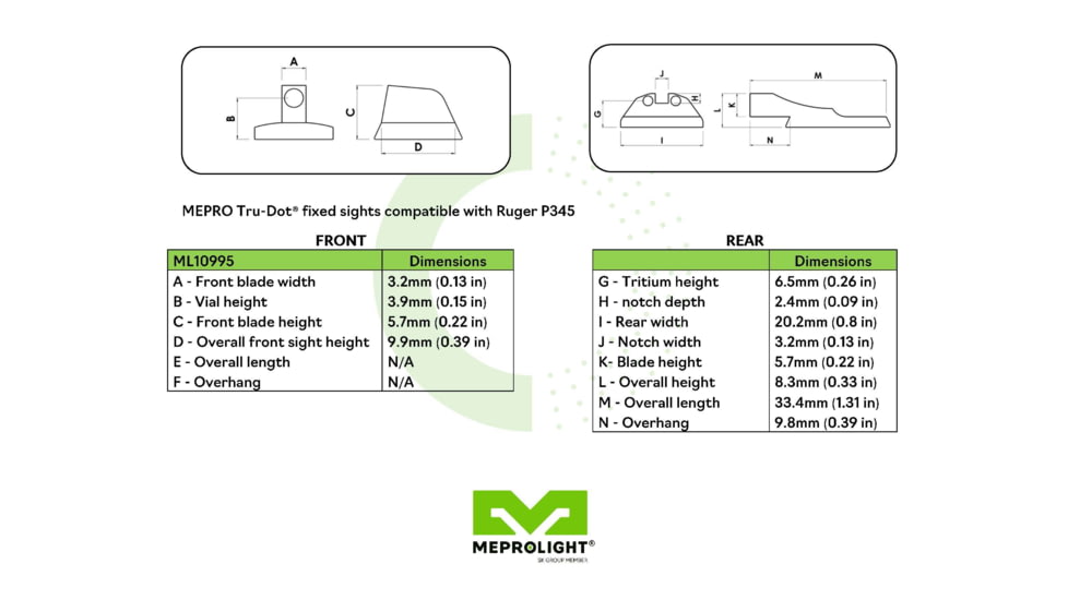 Meprolight Tru-Dot Night Sight Set for Ruger P345, Green, 10995, 109953101