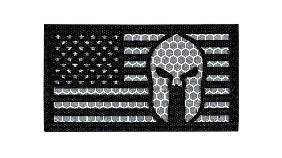 Merica Life Reflective Fabric US Flag with Molon Labe Spartan Patch, 3 x 2, REF-USFLAG-SPARTAN