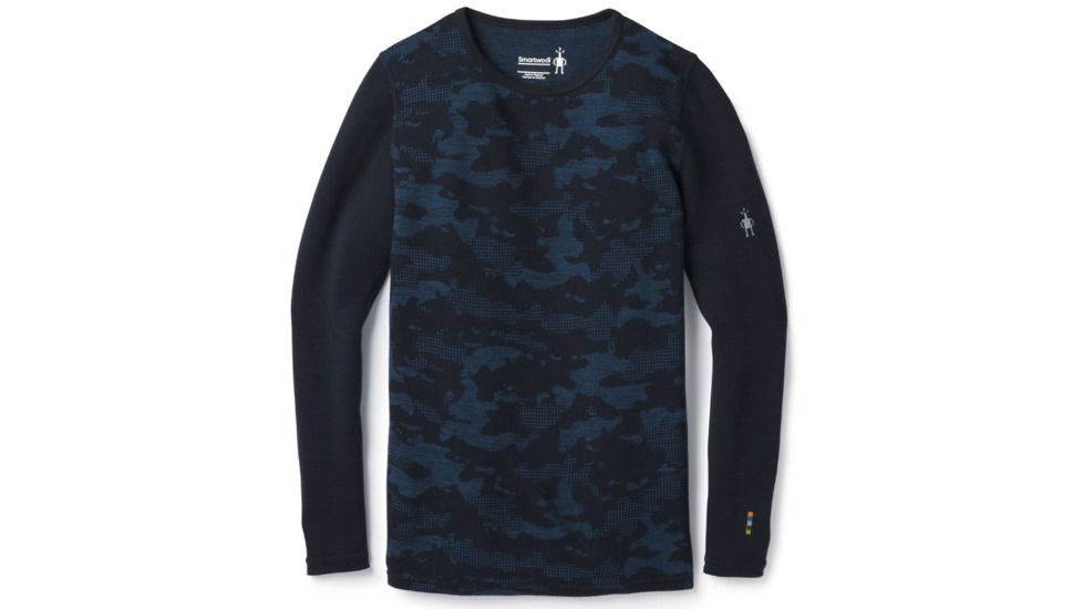 Smartwool Merino 250 Baselayer Pattern Crew-Boy's, Deep Navy-Bright Cobalt, Small, SW016122A40-S