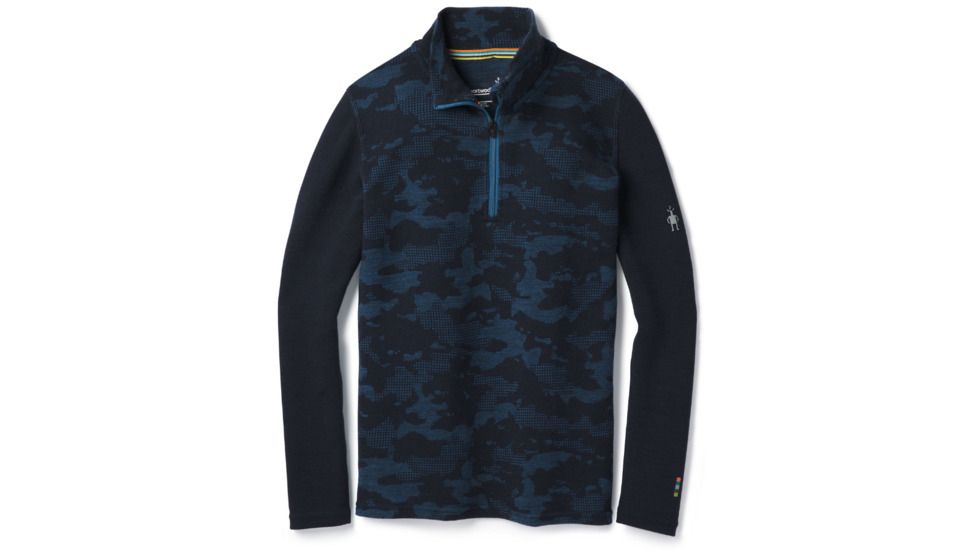Smartwool Merino 250 Baselayer Pattern Zip T-Boy's, Deep Navy-Bright Cobalt, Extra Small, SW016123A40-XS
