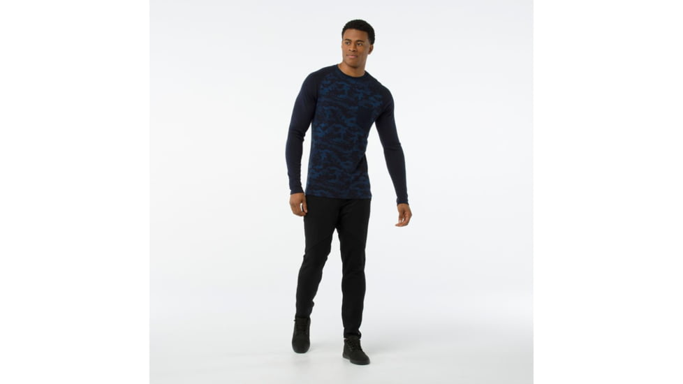 Smartwool Merino 250 Pocket Crew-Men's, Deep Navy-Bright Cobalt, Medium, SW016084A40-M