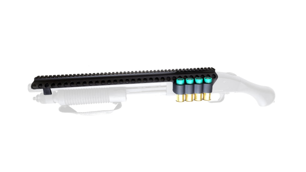 Mesa Tactical Mossberg Model 590 Shockwave SureShell Aluminum Carrier and Fallon Rail, 4-Shell, 12 Gauge, 18 in, Black, 90710