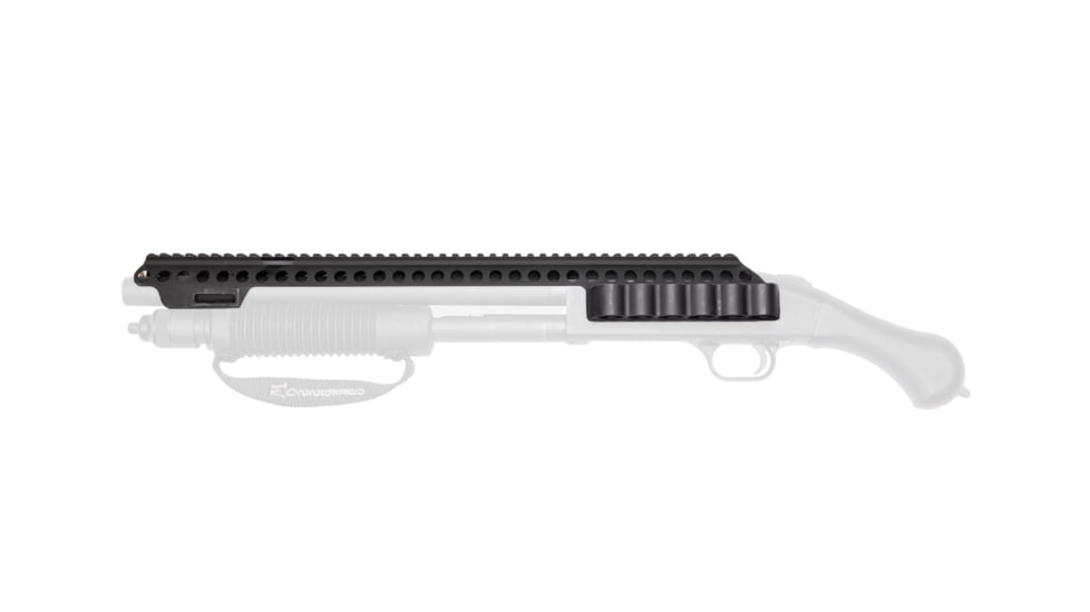 Mesa Tactical SureShell Aluminum Carrier and Fallon Rail, Mossberg Model 590 Shockwave, 6-Shell, 12 Gauge, 18 in, Black, 94070