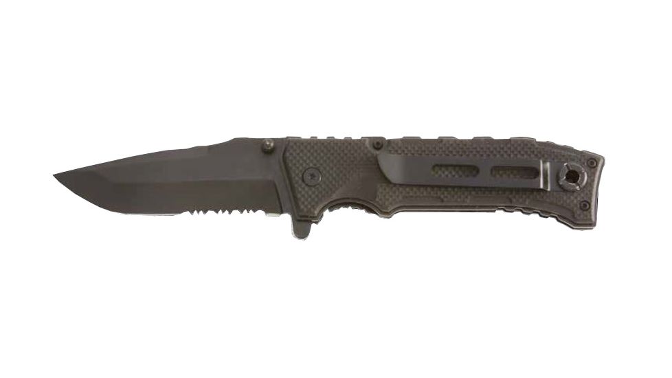Meyerco Mossberg Tactical Assisted Open Folding Knife,4.75in Serrated Steel Blade,G-10 Handle,Clam MOTACT2