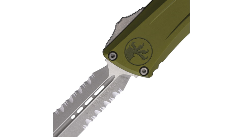 Microtech Combat Troodon D/E Gen III Apocalyptic Partial Serrated 4in Automatic Folding Knife, OD Green, 1142-11APOD
