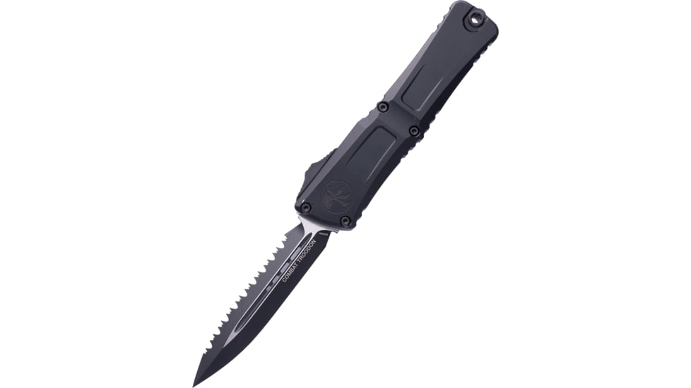 Microtech Combat Troodon D/E Gen III Tactical Full Serrated 4in Folding Knife, Black, 1142-3T