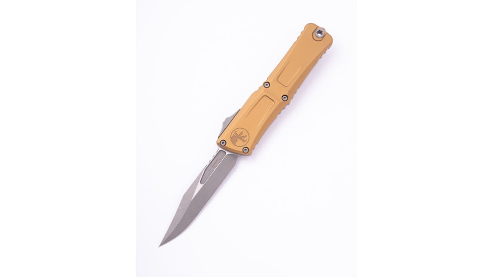 Microtech Combat Troodon Gen III Bowie Apocalyptic Standard 4.13in Automatic Folding Knife, Tan, 1146-10APTA