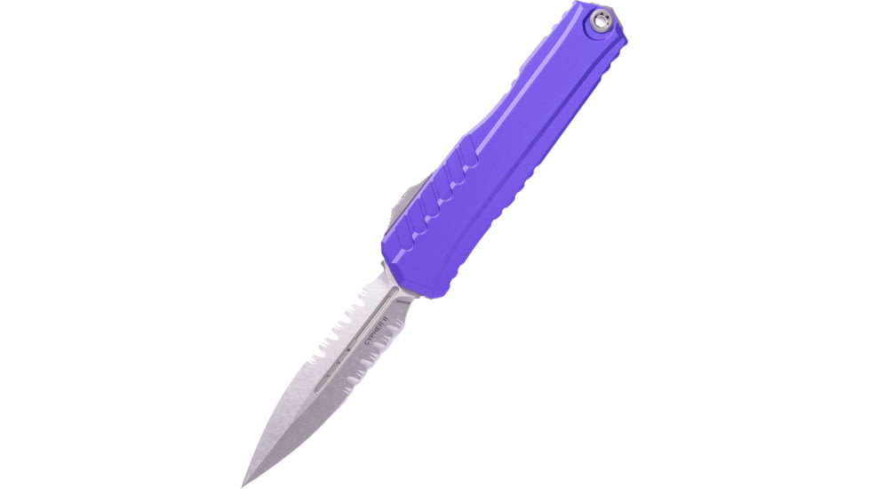 Microtech Cypher II D/E Part Serrate 3.55in Folding Knife, Purple Stonewash, 1242-11PU
