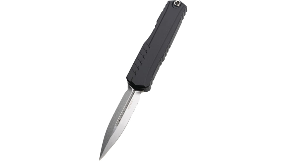 Microtech Cypher II D/E Stonewash Standard 3.55in Folding Knife, Black Stonewash, 1242-10