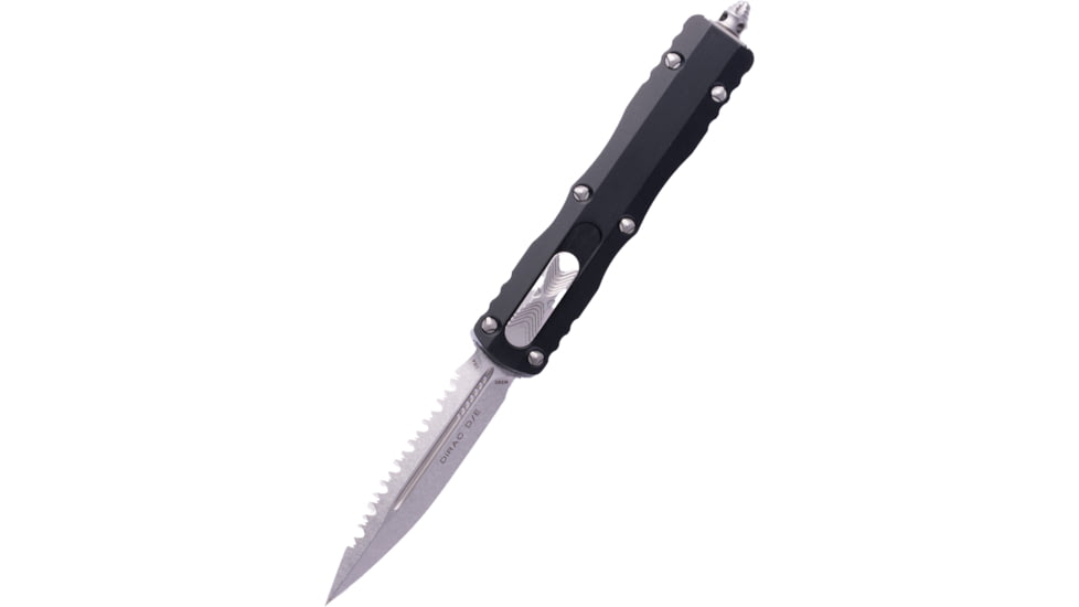 Microtech Dirac D/E Stonewash Standard Full Serration 2.875in Folding Knife, Black, 225-12