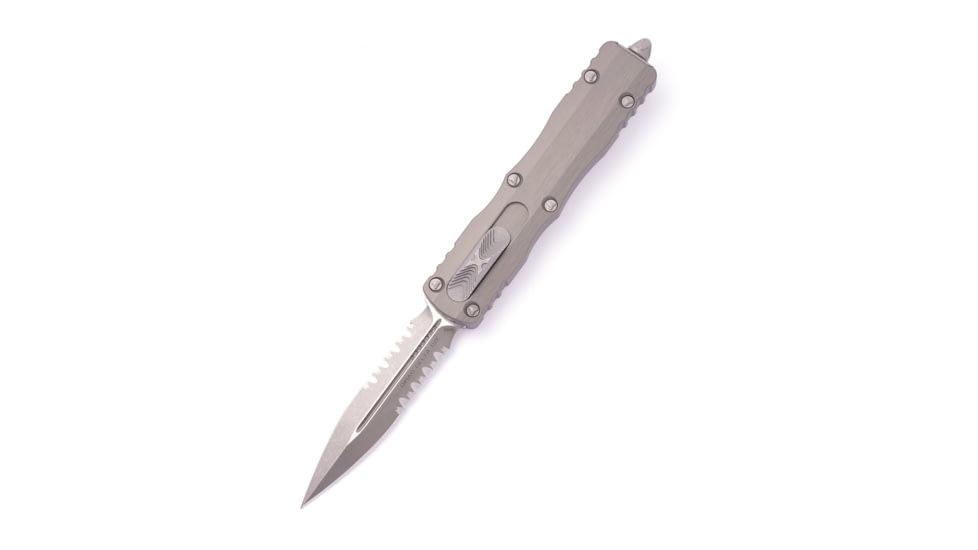Microtech Dirac Delta Apocalyptic Part Serrate 2.875in Automatic Folding Knife, Natural Clear, 227-11APNC