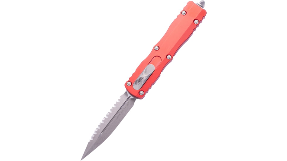 Microtech Dirac Delta D/E Apocalyptic Full Serrate 3.75in Folding Knife, Red, 227-12APRD