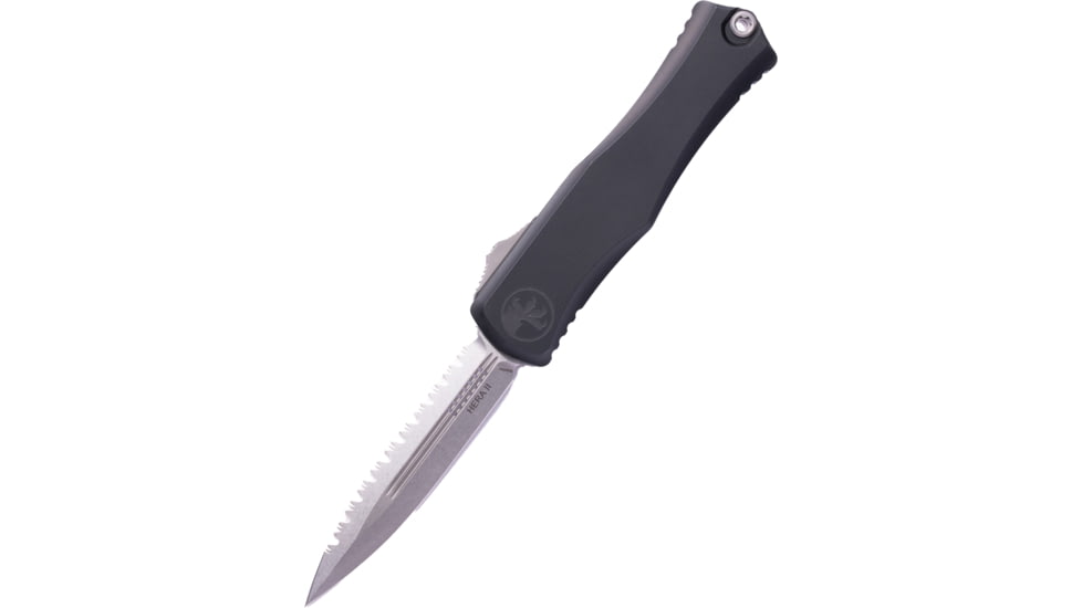 Microtech Hera II D/E Stonewash Full Serrated 4.01in Folding Knife, Black, 1702-12
