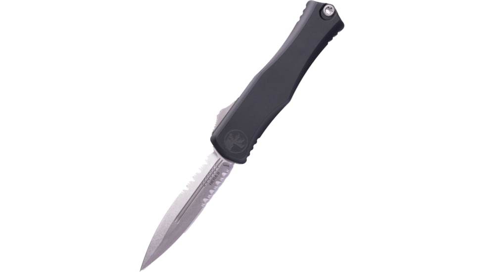 Microtech Hera II D/E Stonewash Partial Serrated 4.01in Folding Knife, Black, 1702-11