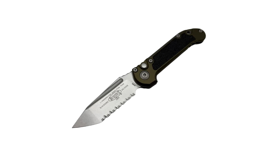 Microtech L.U.D.T. T/E Gen III Stonewash Full Serrated 3.5in Folding Knife, Od Green, 1136-12OD